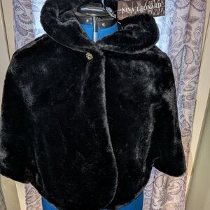 Nina Leonard Black Faux Fur Cape